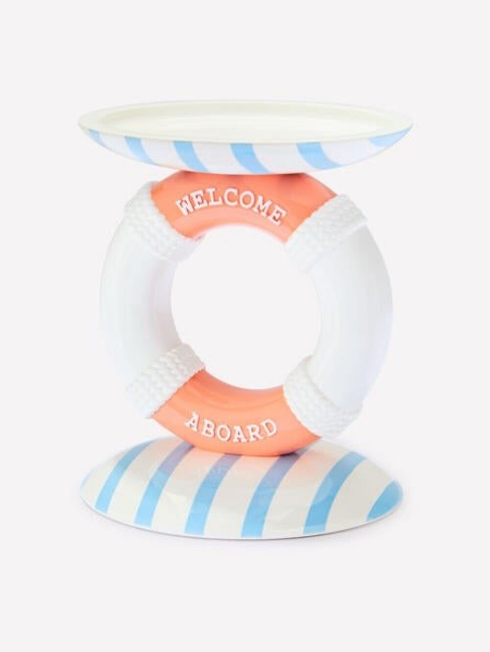 NWT Bath & Body Works Nautical Ring Buoy Pedestal 3-Wick Candle Holder Welcome